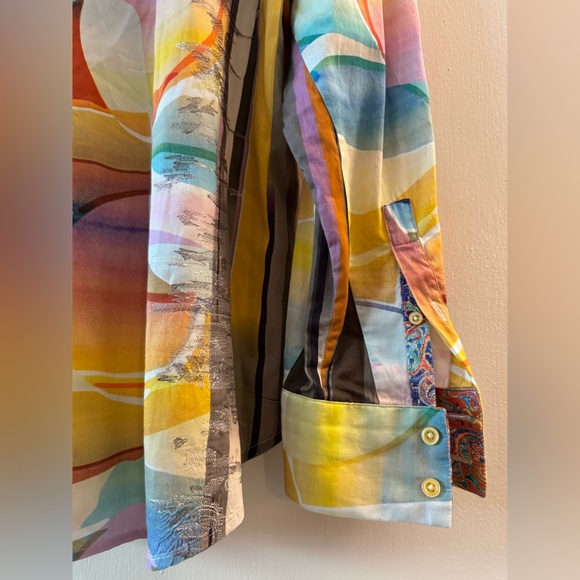 ROBERT GRAHAM Size XL Multi Color Abstract Art Print Cotton Long Sleeve Shirt - Picture 6 of 6